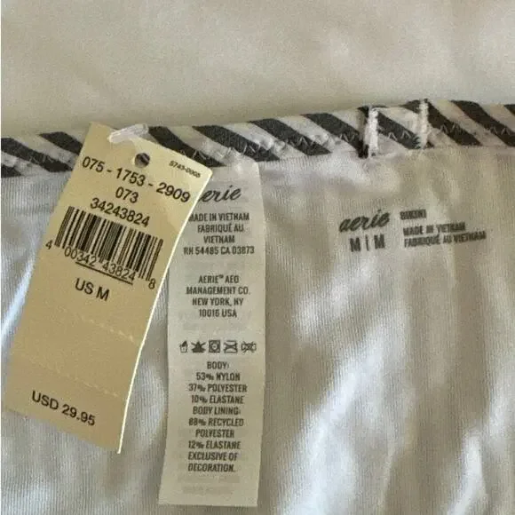 AERIE SWIMWEAR Women's Ruffle Accents Black‎ White Stripes Bikini Bottom NWT - Picture 7 of 7